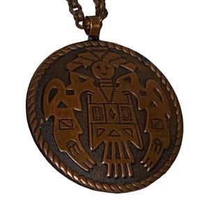 Vintage 1970’s Copper Necklace with Hopi Kachina Native Large Pendant